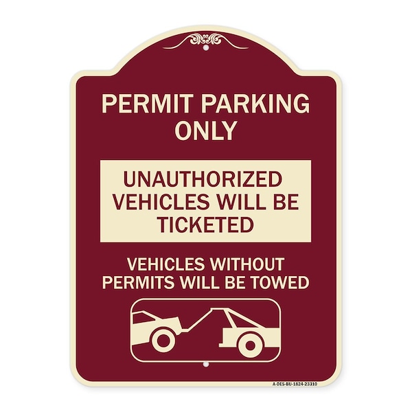 Permit Parking Unauthorized Vehicles Ticketed Vehicles w/o Permits W Alum, 24" x 18", BU-1824-23310